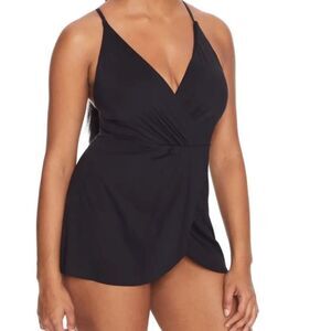 Anne Cole Swim Dress With Skirted Bottom Black For Women's Size 16